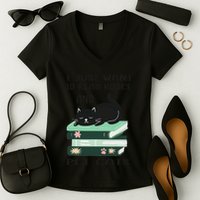 I Just Want To Read Books And Pet Cats Funny Reading Cat Women's V-Neck T-Shirt