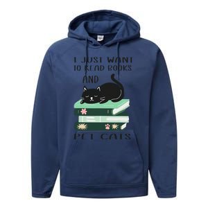 I Just Want To Read Books And Pet Cats Funny Reading Cat Performance Fleece Hoodie