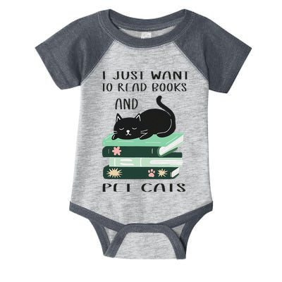 I Just Want To Read Books And Pet Cats Funny Reading Cat Infant Baby Jersey Bodysuit