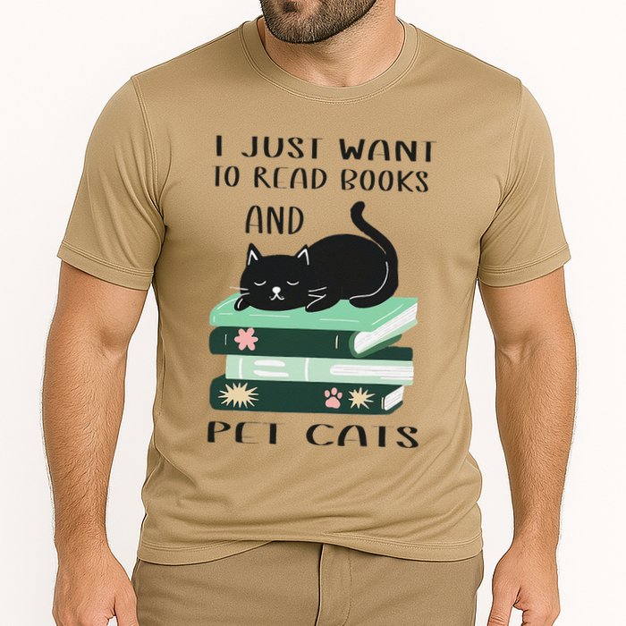 I Just Want To Read Books And Pet Cats Funny Reading Cat Performance Shirt