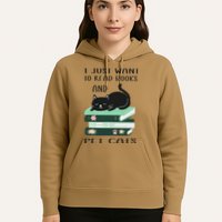I Just Want To Read Books And Pet Cats Funny Reading Cat Hoodie