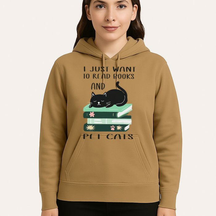 I Just Want To Read Books And Pet Cats Funny Reading Cat Hoodie
