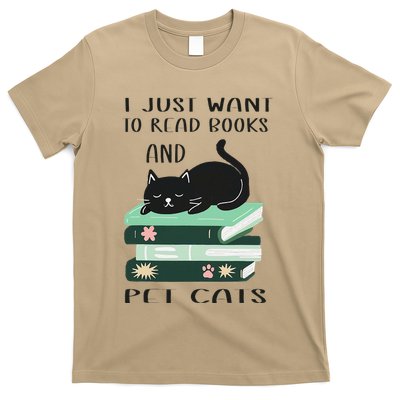 I Just Want To Read Books And Pet Cats Funny Reading Cat T-Shirt