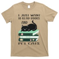 I Just Want To Read Books And Pet Cats Funny Reading Cat T-Shirt