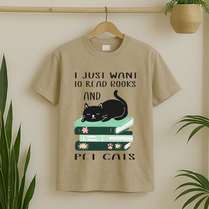 I Just Want To Read Books And Pet Cats Funny Reading Cat T-Shirt