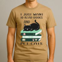 I Just Want To Read Books And Pet Cats Funny Reading Cat T-Shirt