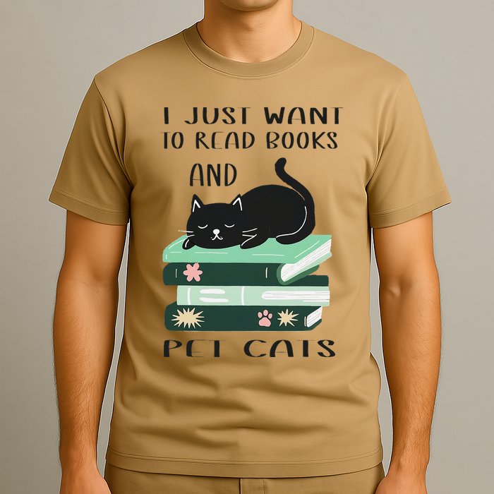 I Just Want To Read Books And Pet Cats Funny Reading Cat T-Shirt
