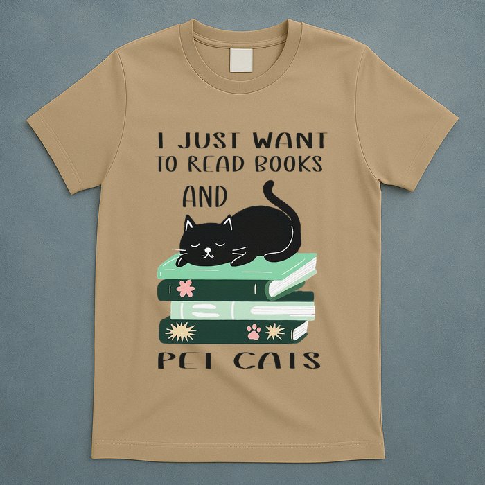 I Just Want To Read Books And Pet Cats Funny Reading Cat T-Shirt