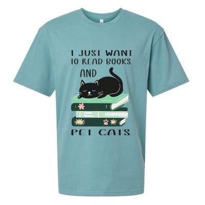 I Just Want To Read Books And Pet Cats Funny Reading Cat Sueded Cloud Jersey T-Shirt