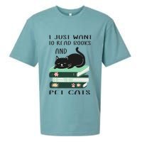 I Just Want To Read Books And Pet Cats Funny Reading Cat Sueded Cloud Jersey T-Shirt