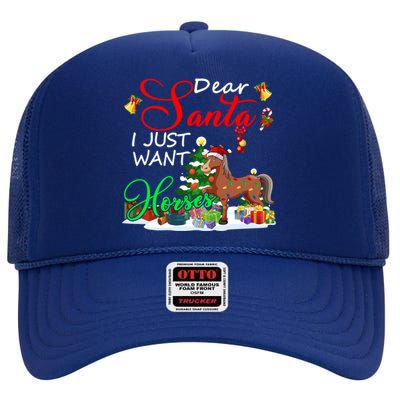 I Just Want Horses Christmas Farmer Santa Horse Lover Gift High Crown Mesh Back Trucker Hat