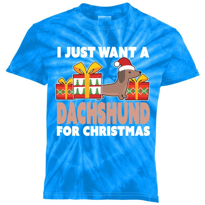 I Just Want A Dachshund For Christmas Dachshund Christmas Gift Kids Tie-Dye T-Shirt