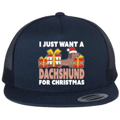 I Just Want A Dachshund For Christmas Dachshund Christmas Gift Flat Bill Trucker Hat