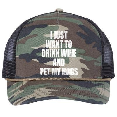 I Just Want To Drink Wine And Pet My Dogs Retro Rope Trucker Hat Cap