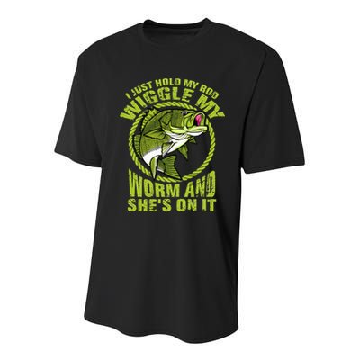 I Just Wiggle My Worm And She's On It Funny Fishing Youth Performance Sprint T-Shirt