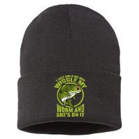 I Just Wiggle My Worm And She's On It Funny Fishing Sustainable Knit Beanie