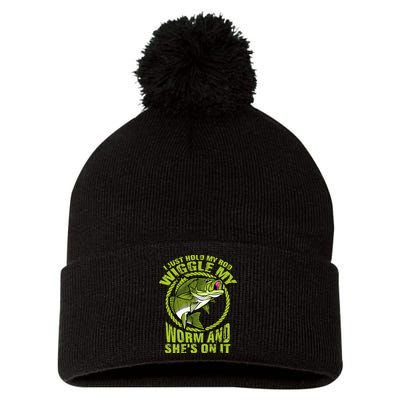 I Just Wiggle My Worm And She's On It Funny Fishing Pom Pom 12in Knit Beanie