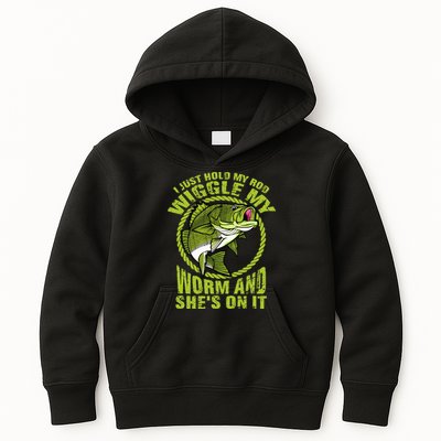 I Just Wiggle My Worm And She's On It Funny Fishing Kids Hoodie