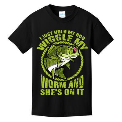 I Just Wiggle My Worm And She's On It Funny Fishing Kids T-Shirt