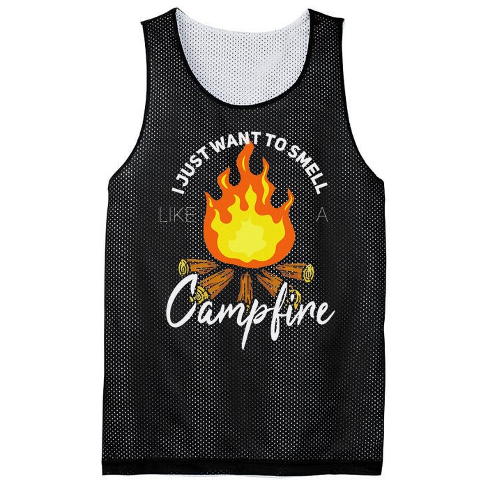 I Just Want To Smell Like A Campfire Gift Funny Camping Mesh Reversible Basketball Jersey Tank