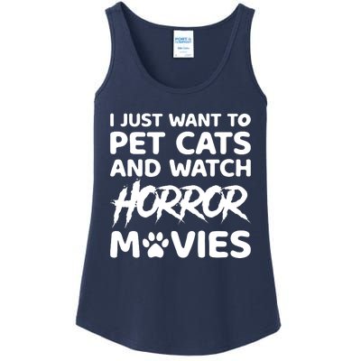 I Just Want To Pet Cats And Watch Horror Movies Halloween Quote Ladies Essential Tank