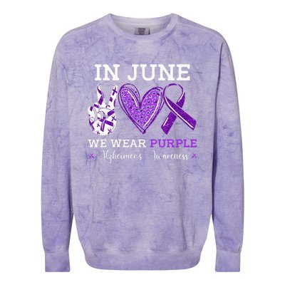 In June We Wear Purple Alzheimers Awareness Colorblast Crewneck Sweatshirt