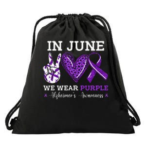 In June We Wear Purple Alzheimers Awareness Drawstring Bag