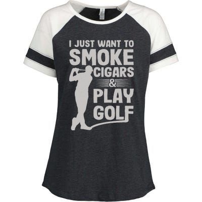 I Just Want to Smoke Cigars And Play Golf Funny Dad Enza Ladies Jersey Colorblock Tee