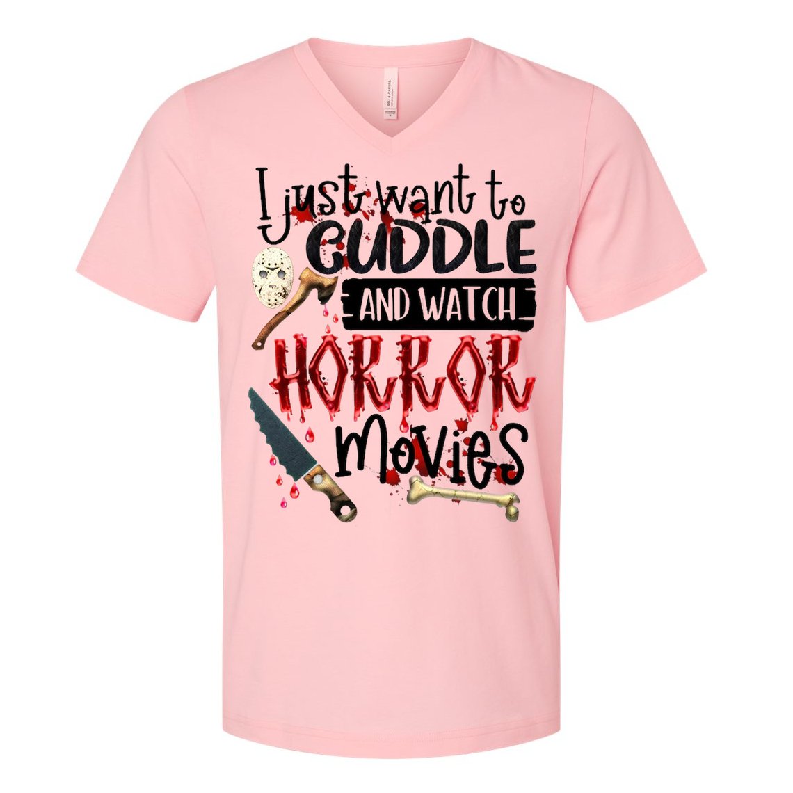 I Just Want To Cuddle And Watch Horror Movies V-Neck T-Shirt
