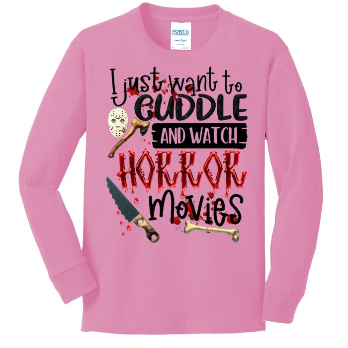 I Just Want To Cuddle And Watch Horror Movies Kids Long Sleeve Shirt