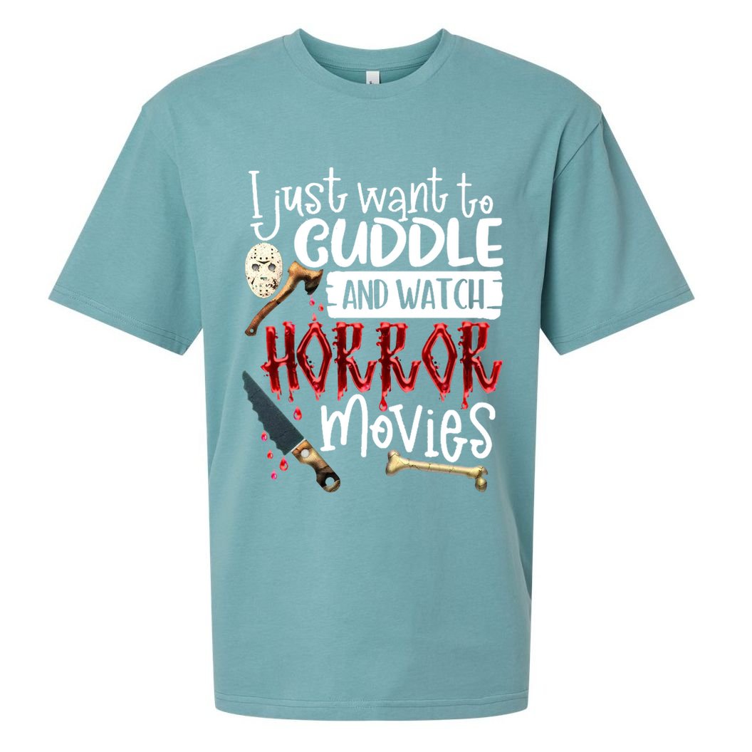 I Just Want To Cuddle And Watch Horror Movies Sueded Cloud Jersey T-Shirt