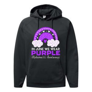 In June We Wear Purple Alzheimers Awareness Dementia Performance Fleece Hoodie