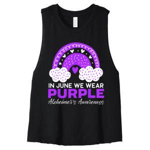 In June We Wear Purple Alzheimers Awareness Dementia Women's Racerback Cropped Tank