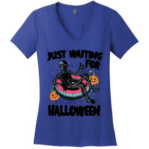 ILl Just Wait Quiet Halloween Teacher Skeleton Meme Tie Dye Gift Women's V-Neck T-Shirt