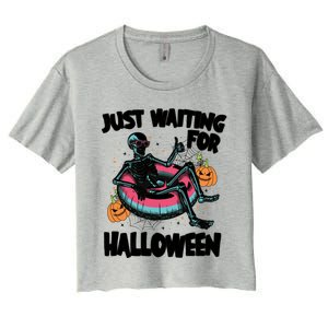 ILl Just Wait Quiet Halloween Teacher Skeleton Meme Tie Dye Gift Women's Crop Top Tee