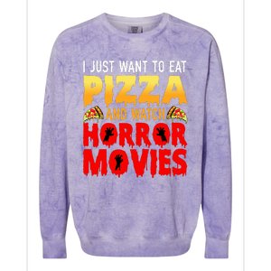 I Just Want To Eat Pizza And Watch Horror Movies Halloween Colorblast Crewneck Sweatshirt