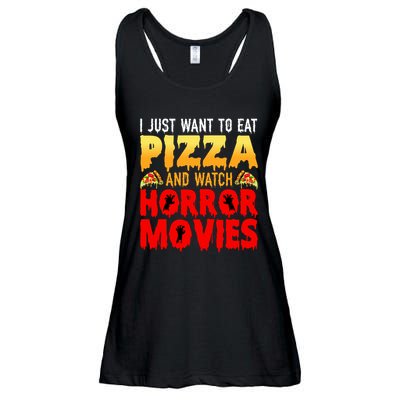 I Just Want To Eat Pizza And Watch Horror Movies Halloween Ladies Essential Flowy Tank