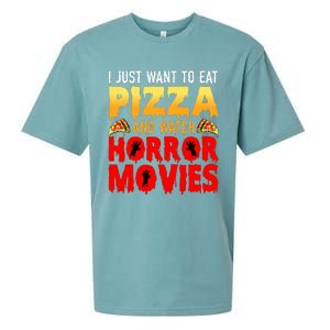 I Just Want To Eat Pizza And Watch Horror Movies Halloween Sueded Cloud Jersey T-Shirt