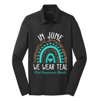 In June We Wear Teal PTSD Awareness Month Silk Touch Performance Long Sleeve Polo