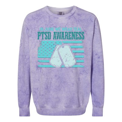 In June We Wear Teal PTSD Awareness Colorblast Crewneck Sweatshirt