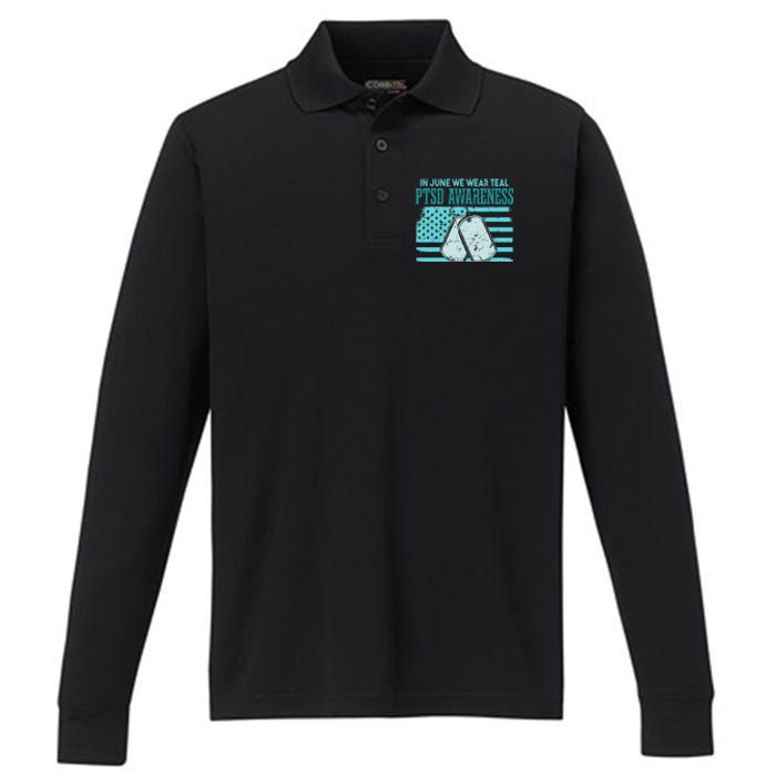 In June We Wear Teal PTSD Awareness Performance Long Sleeve Polo