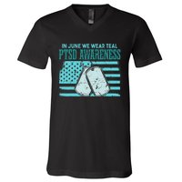 In June We Wear Teal PTSD Awareness V-Neck T-Shirt