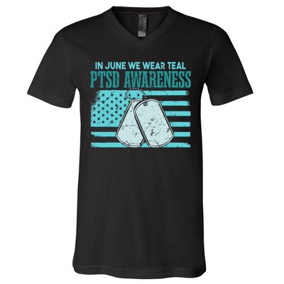 In June We Wear Teal PTSD Awareness V-Neck T-Shirt