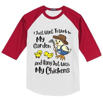 I Just Want To Work In My Garden And Hang Out With My Chickens Gift Kids Colorblock Raglan Jersey