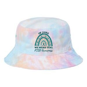 In June We Wear Teal PTSD Awareness Rainbow Tie Dye Newport Bucket Hat