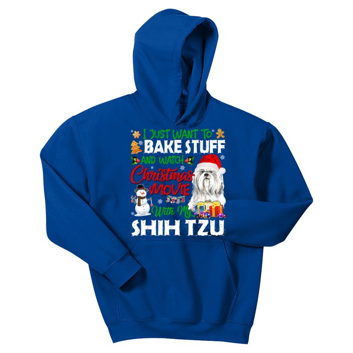 I Just Want To Bake Stuff And Christmas Movie With Shih Tzu Gift Kids Hoodie