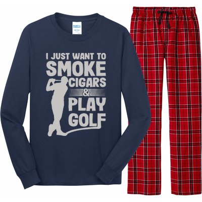 I Just Want to Smoke Cigars And Play Golf Funny Dad Long Sleeve Pajama Set