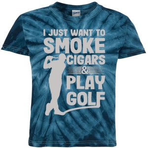 I Just Want to Smoke Cigars And Play Golf Funny Dad Kids Tie-Dye T-Shirt