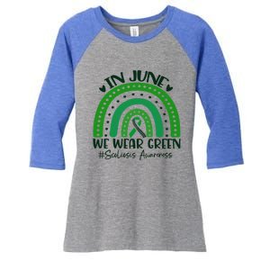 In June We Wear Green Rainbow Scoliosis Awareness Month Great Gift Women's Tri-Blend 3/4-Sleeve Raglan Shirt