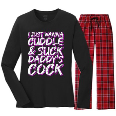 I Just Wanna Cuddle And Suck Daddy's Cock BDSM Sexy DDLG Women's Long Sleeve Flannel Pajama Set 